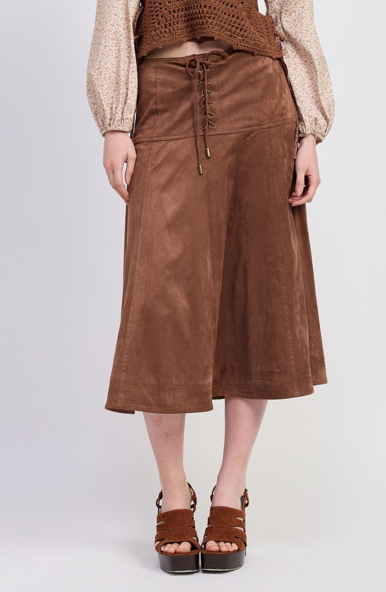JACQUIE THE LABEL Cordelia Lace-Up Faux Suede Skirt, Main, color, Mocha