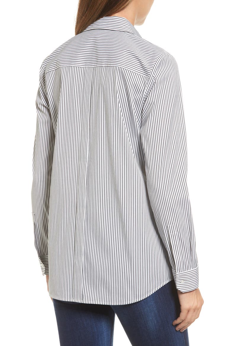 Stretch Woven Shirt, Alternate, color, WHITE- BLACK STRIPE