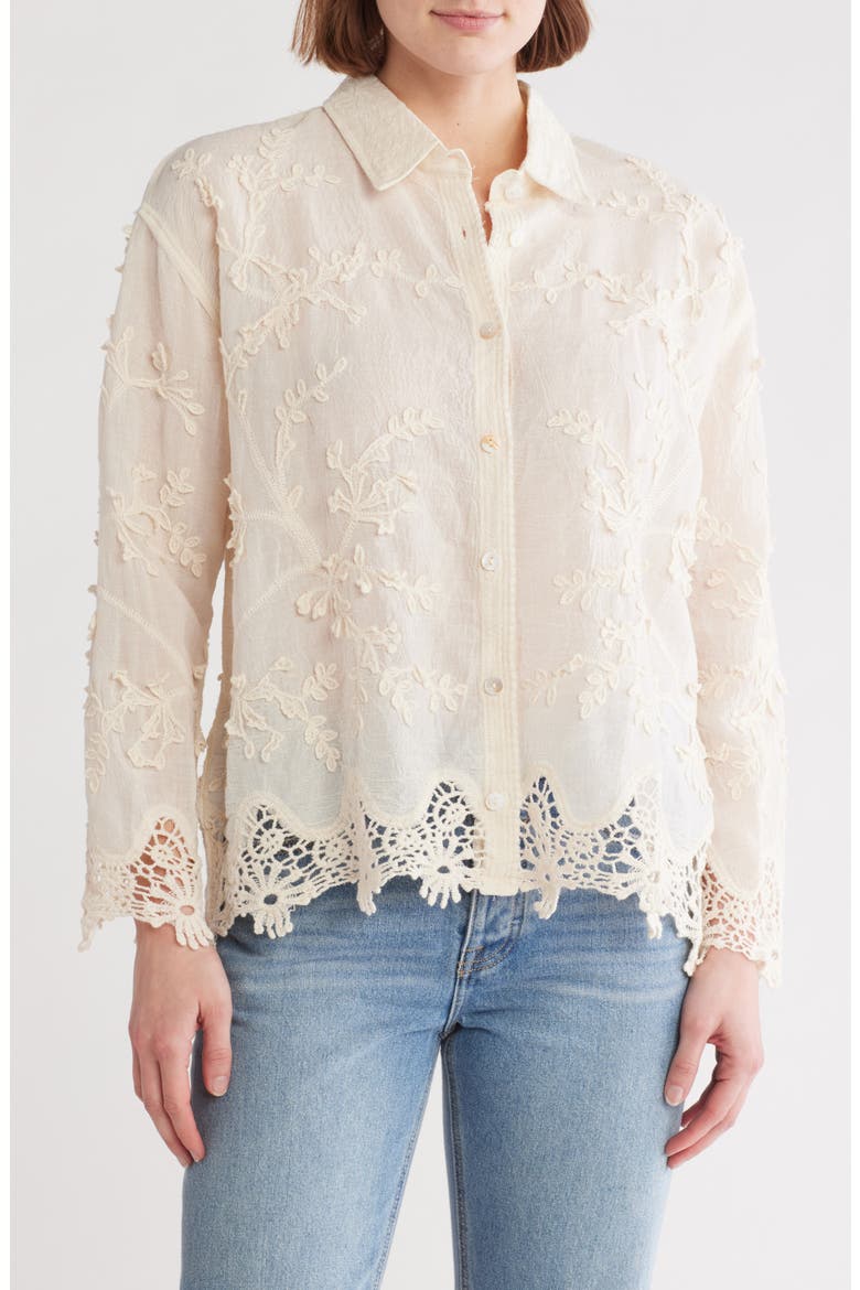 Floral Lace Button-Up Shirt, Main, color, NATURAL