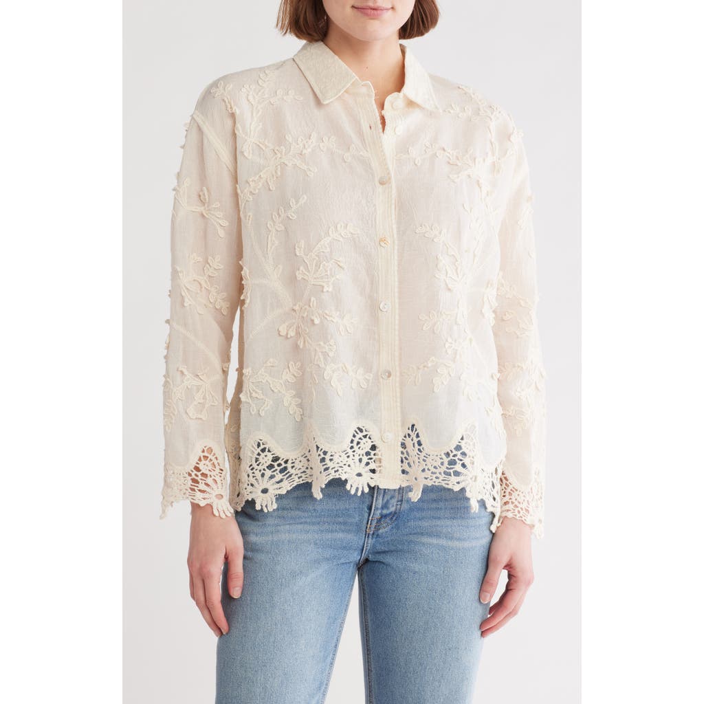 FORGOTTEN GRACE FORGOTTEN GRACE FLORAL LACE BUTTON-UP SHIRT