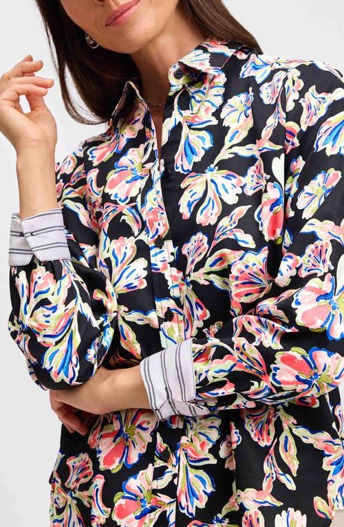 Foxcroft Meghan Floral Print Cotton Button-up Shirt In Black Multi