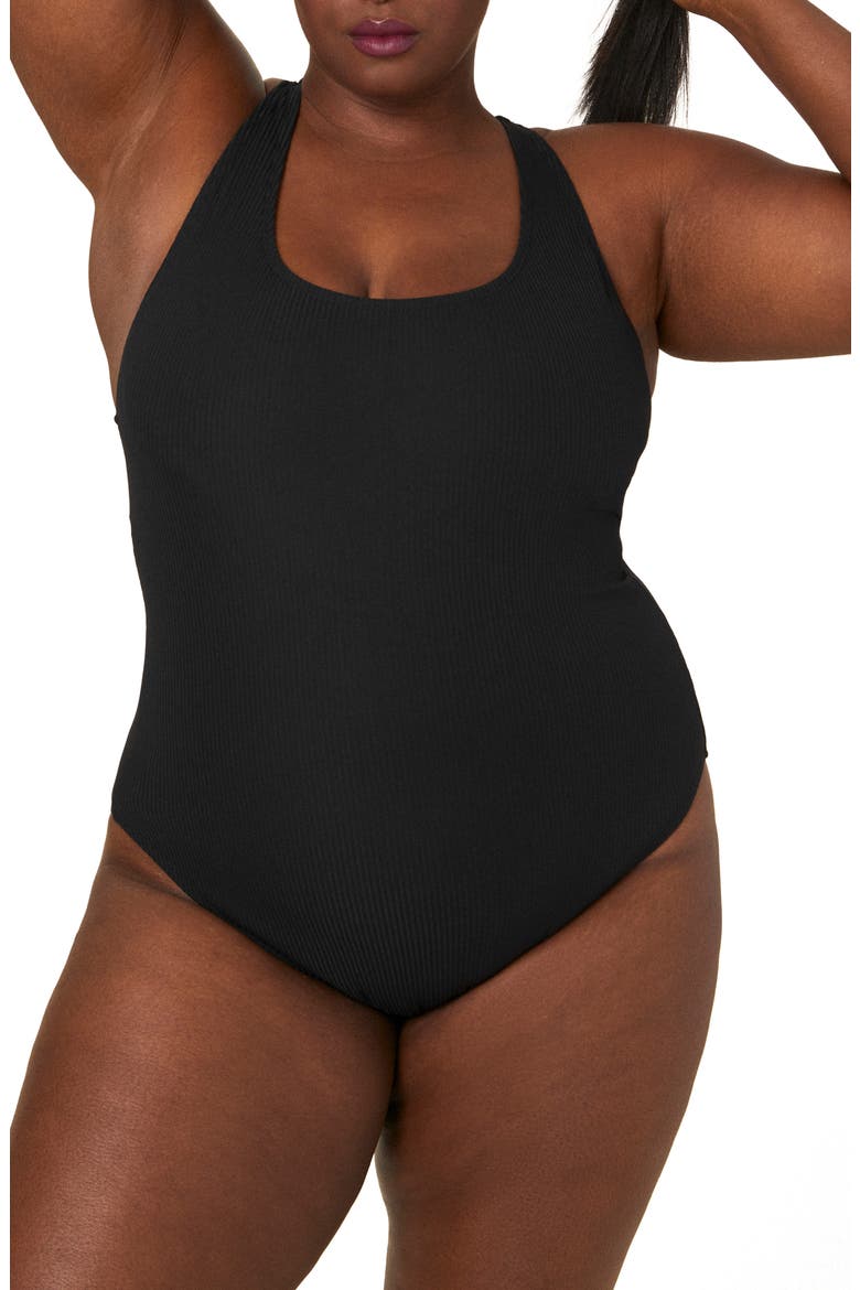 Tulum Ribbed One-Piece Long Torso Swimsuit, Main, color, BLACK