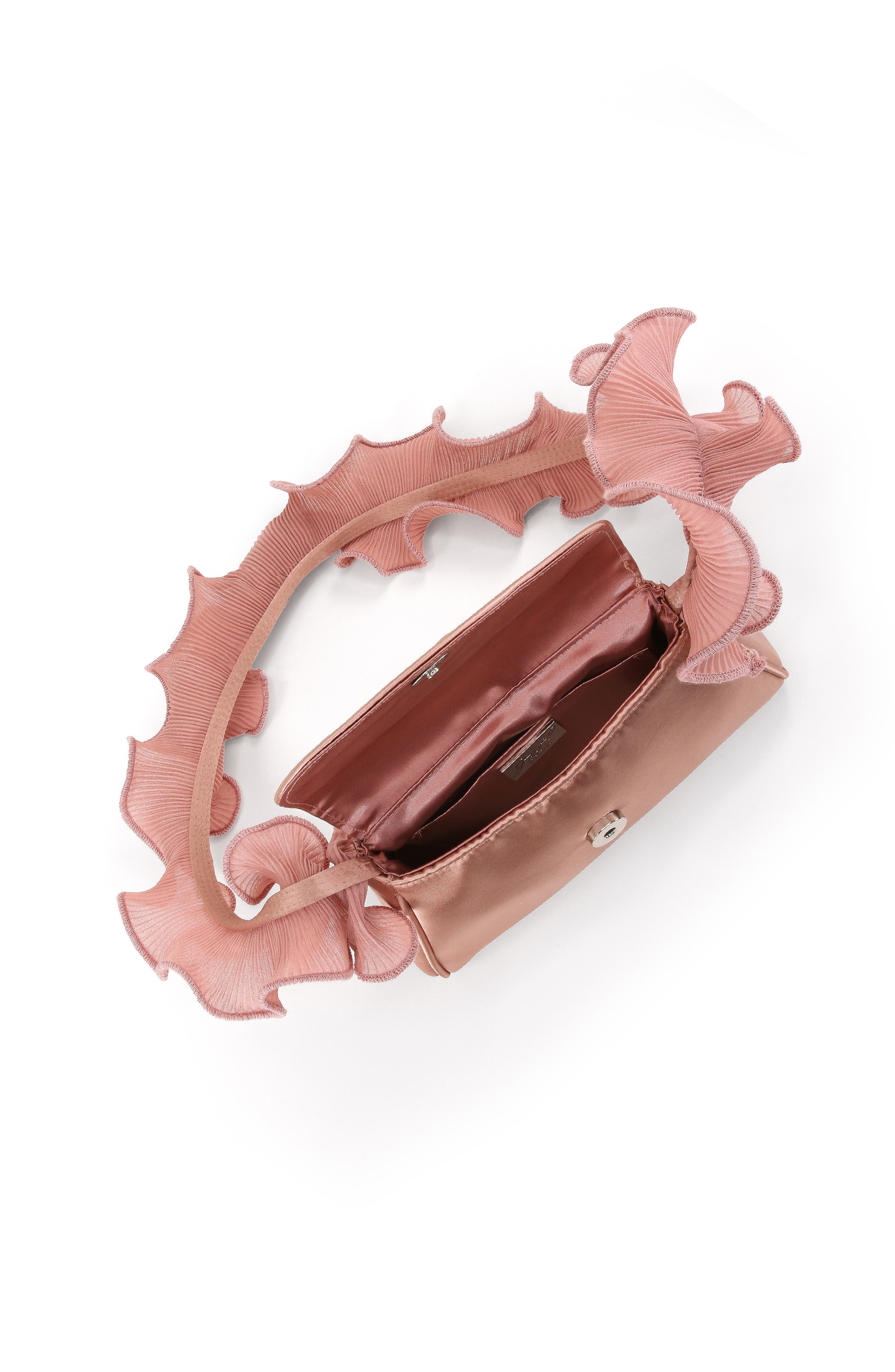 Jewel Badgley Mischka Sophia Ruffle Me Pouch Clutch, Alternate, color, English Rose