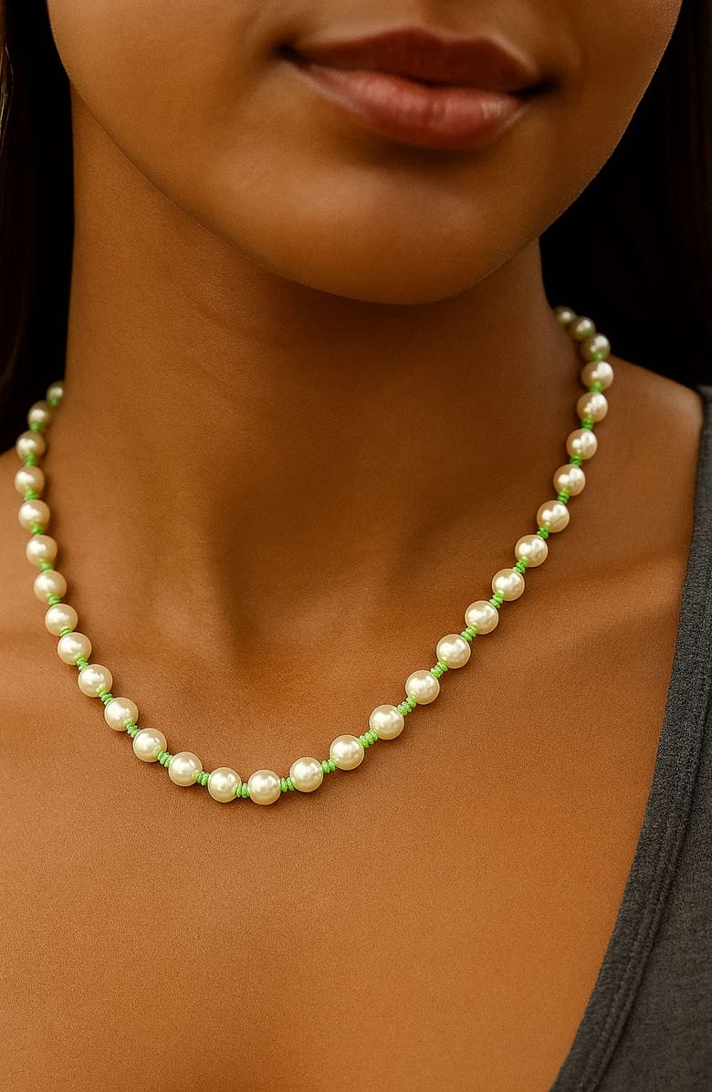 Emerson & Oliver Hand Knotted Pearl Necklace, Alternate, color, Green