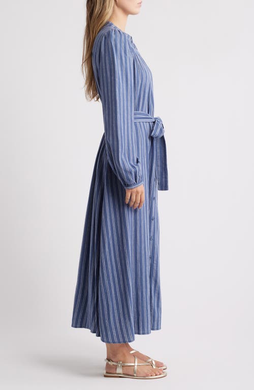 Caslonr Caslon(r) Stripe Long Sleeve Belted Shirtdress In Blue Vintage- White Stripe