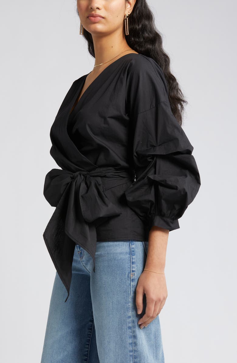 NIKKI LUND Anna Tie Waist Wrap Top, Alternate, color, Black