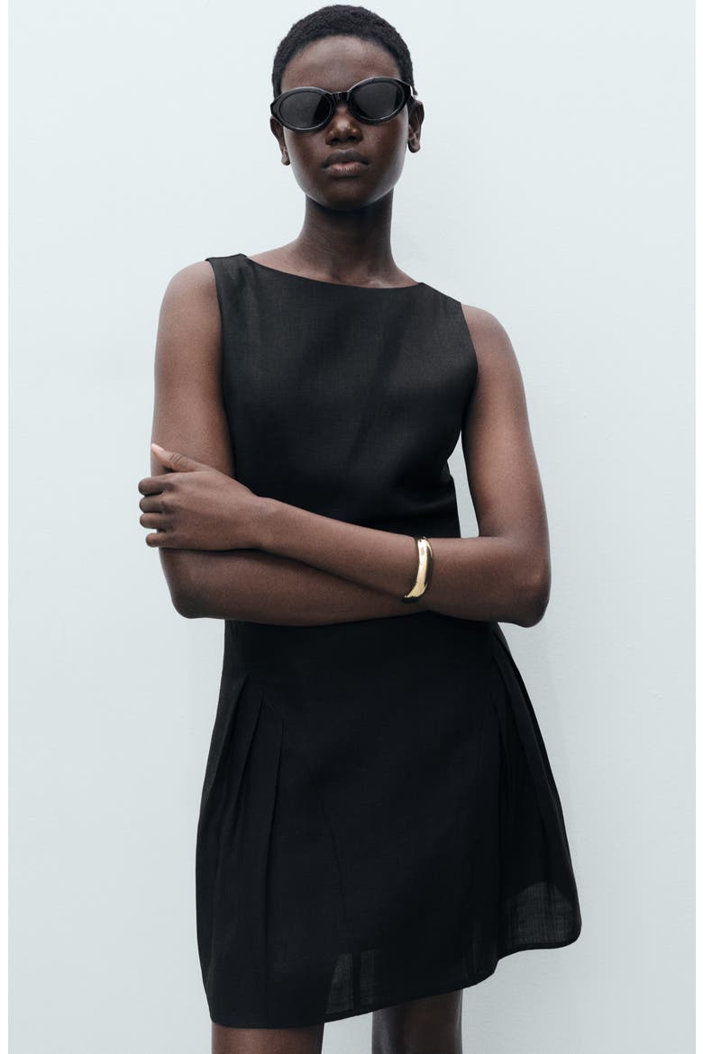 Pleated Sleeveless Dress, Alternate, color, BLACK
