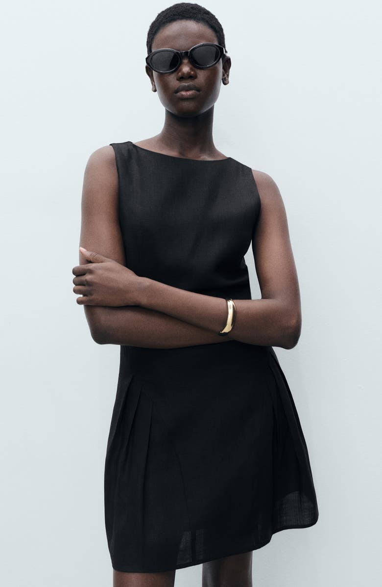 MANGO Pleated Sleeveless Dress, Alternate, color, Black