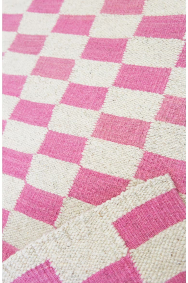 Zapotec Checkered Pink Handwoven Flatweave Wool Rug, Alternate, color, Pink