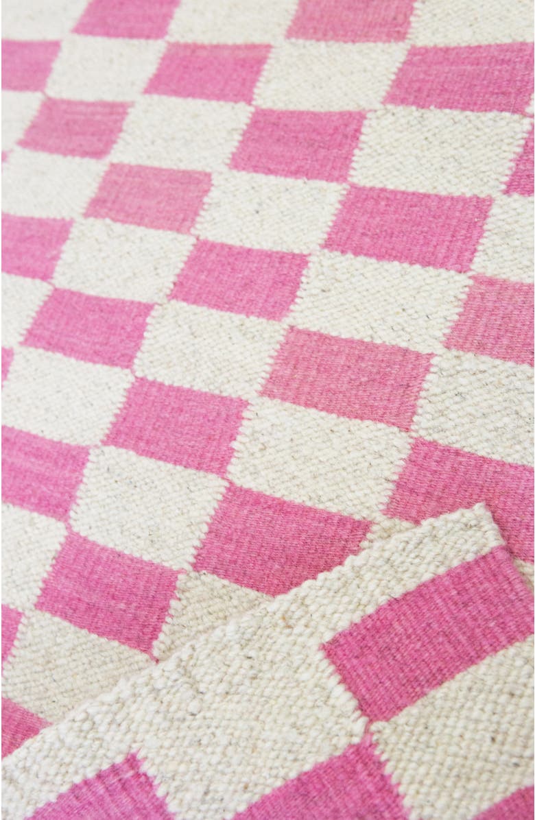 Archive New York Zapotec Checkered Pink Handwoven Flatweave Wool Rug, Alternate, color, Pink