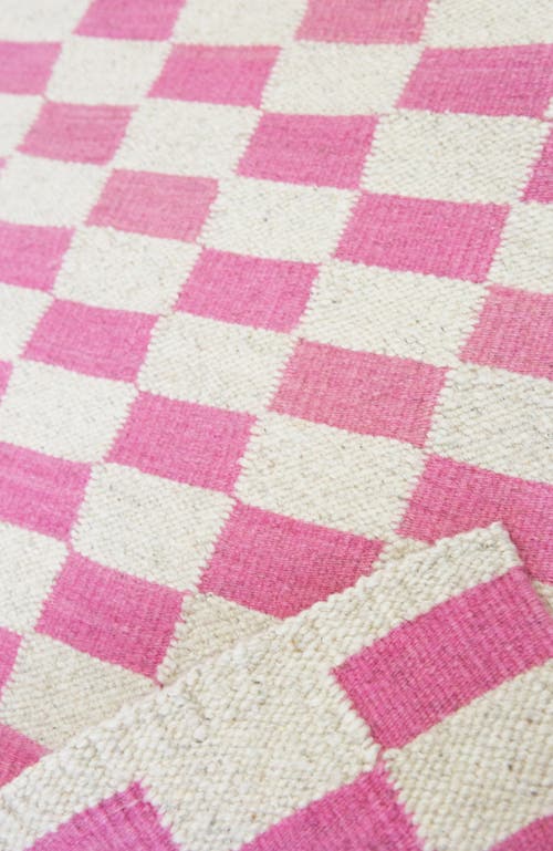 ARCHIVE NEW YORK ARCHIVE NEW YORK ZAPOTEC CHECKERED PINK HANDWOVEN FLATWEAVE WOOL RUG 