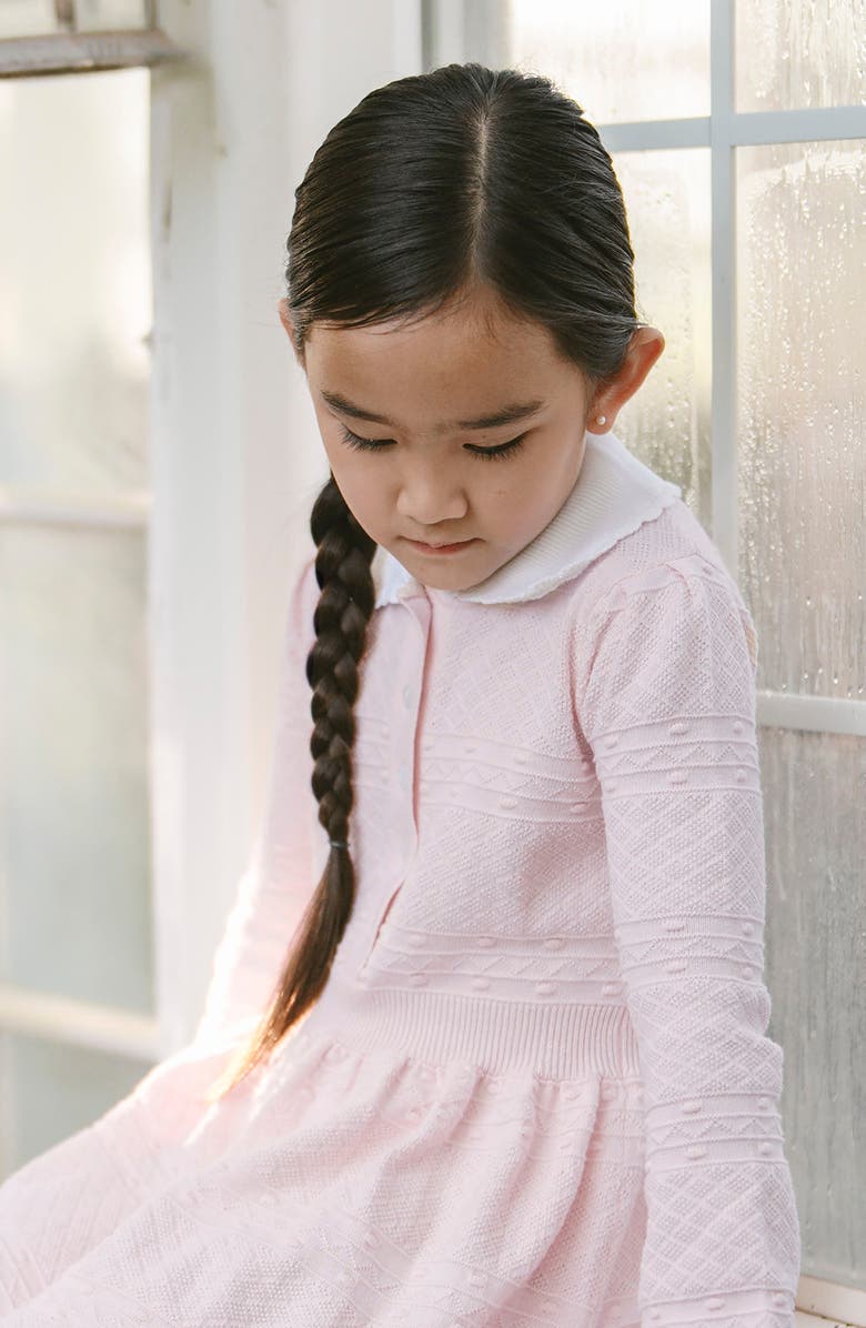 Hope & Henry Kids' Organic Peter Pan Collar Button Front Sweater Dress, Alternate, color, Pale Pink