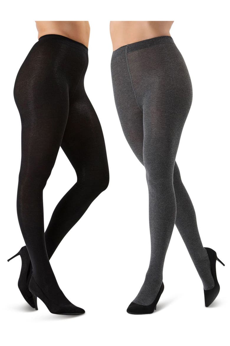 Assorted 2-Pack Flat Knit Tights, Main, color, BLACK / DARK GRAY