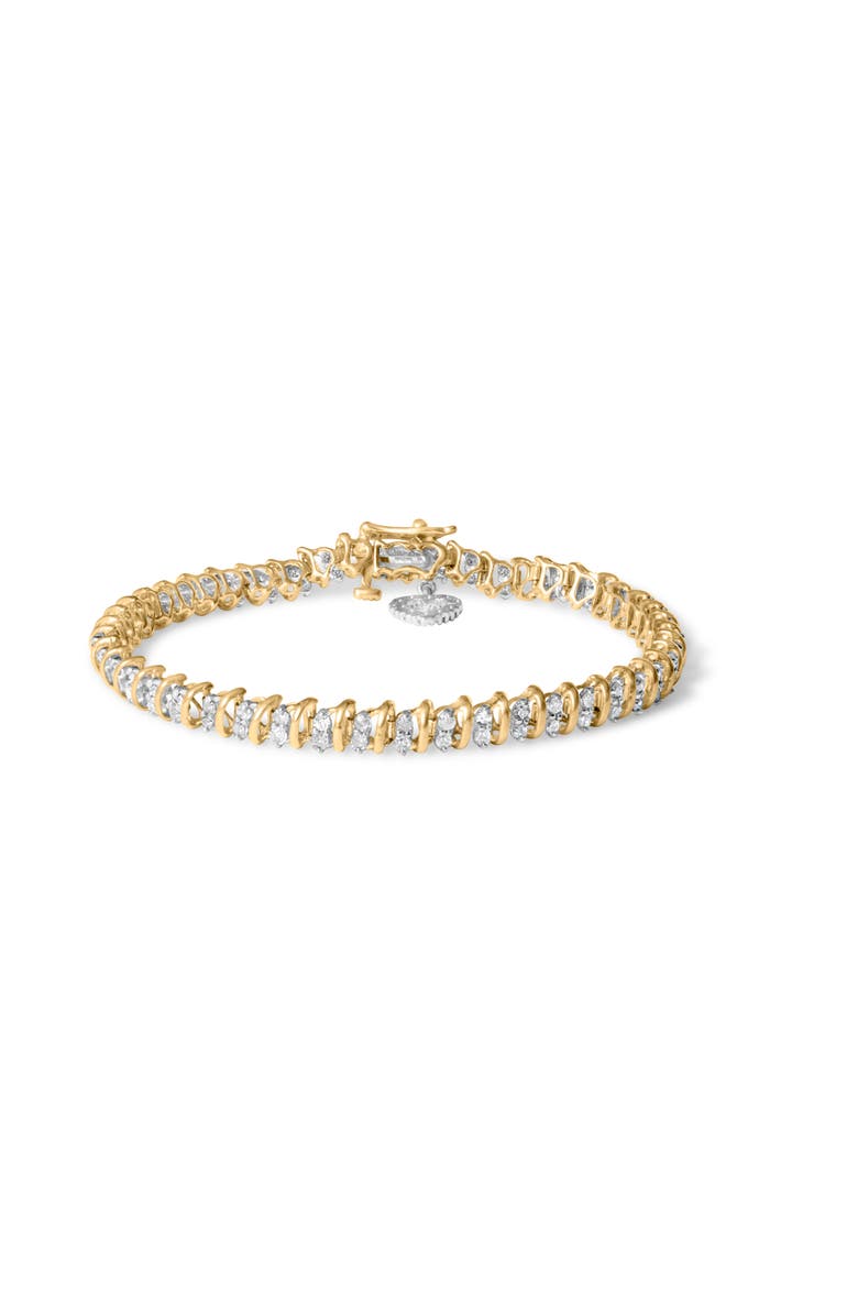 Haus of Brilliance 10K Yellow Gold 2.0 Cttw Diamond 2 Row Link and Heart Charm Link Bracelet, Main, color, Yellow