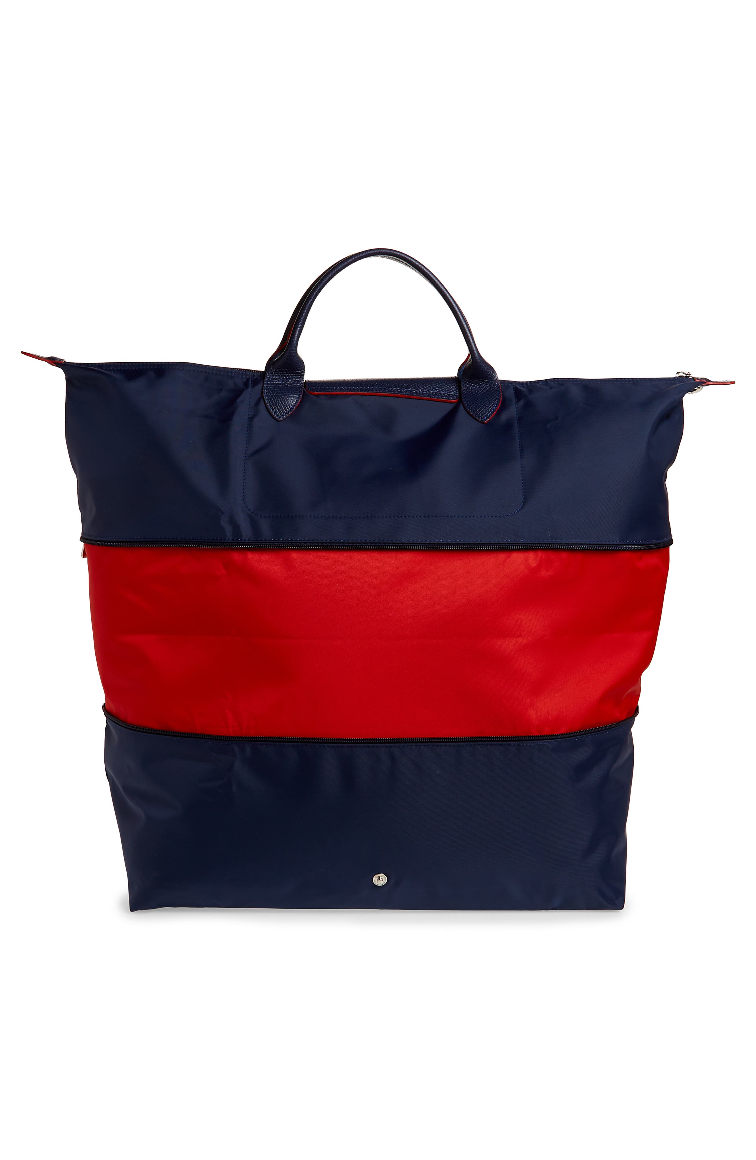 Large Le Pliage Recycled Canvas Travel Bag, Alternate, color, E24 NAVY /VERMILION