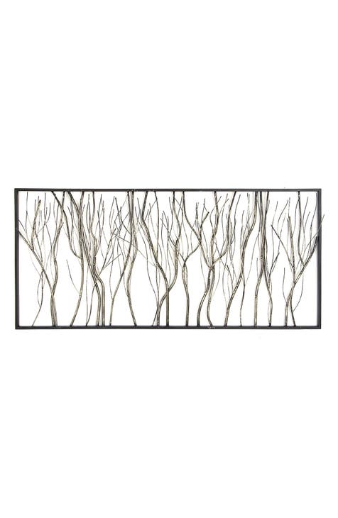 Silvertone Metal Distressed Dimensional Branch Tree Wall Decor with Black Frame