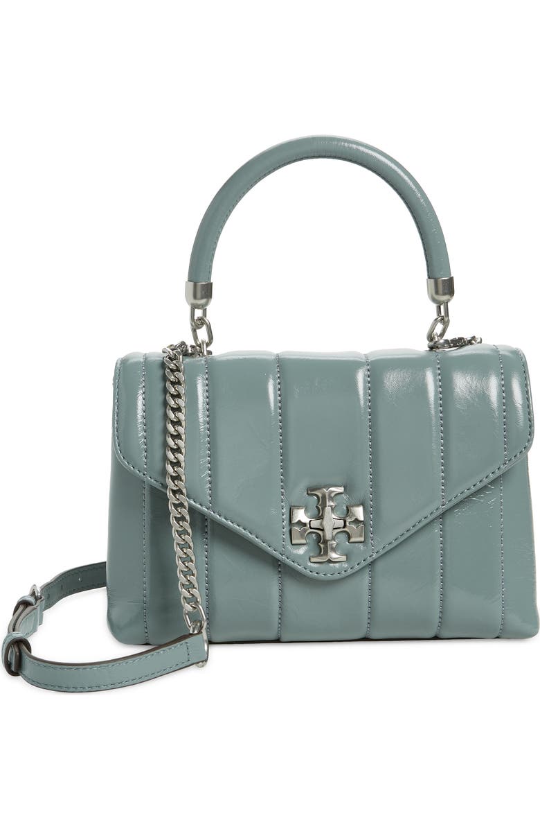 Tory Burch Kira Small Quilted Patent Leather Satchel, Main, color, Light Arctic