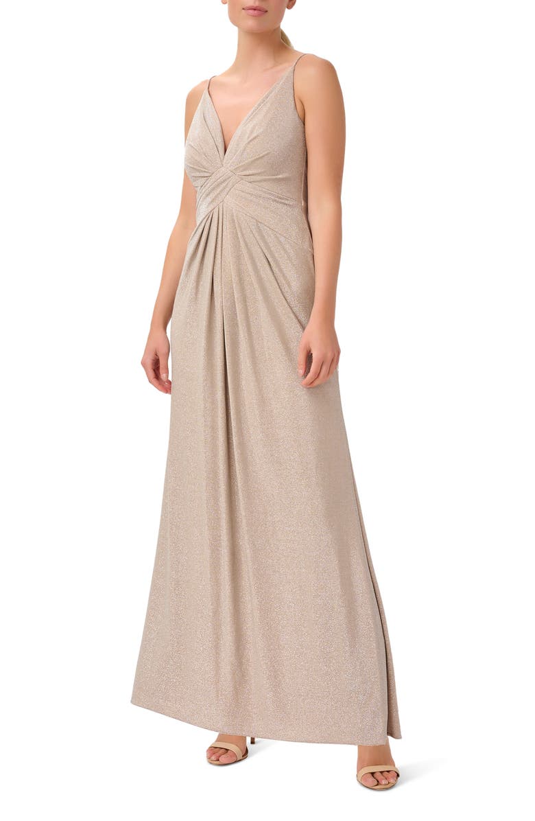 Adrianna Papell Sleeveless Metallic Jersey Gown, Main, color,