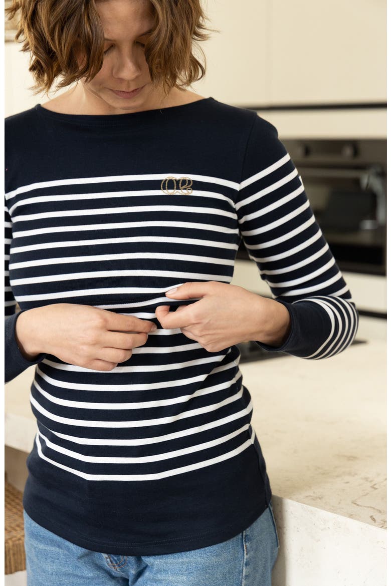 Benodet Maternity and nursing sailor shirt, Alternate, color, MARINE/ WHITE