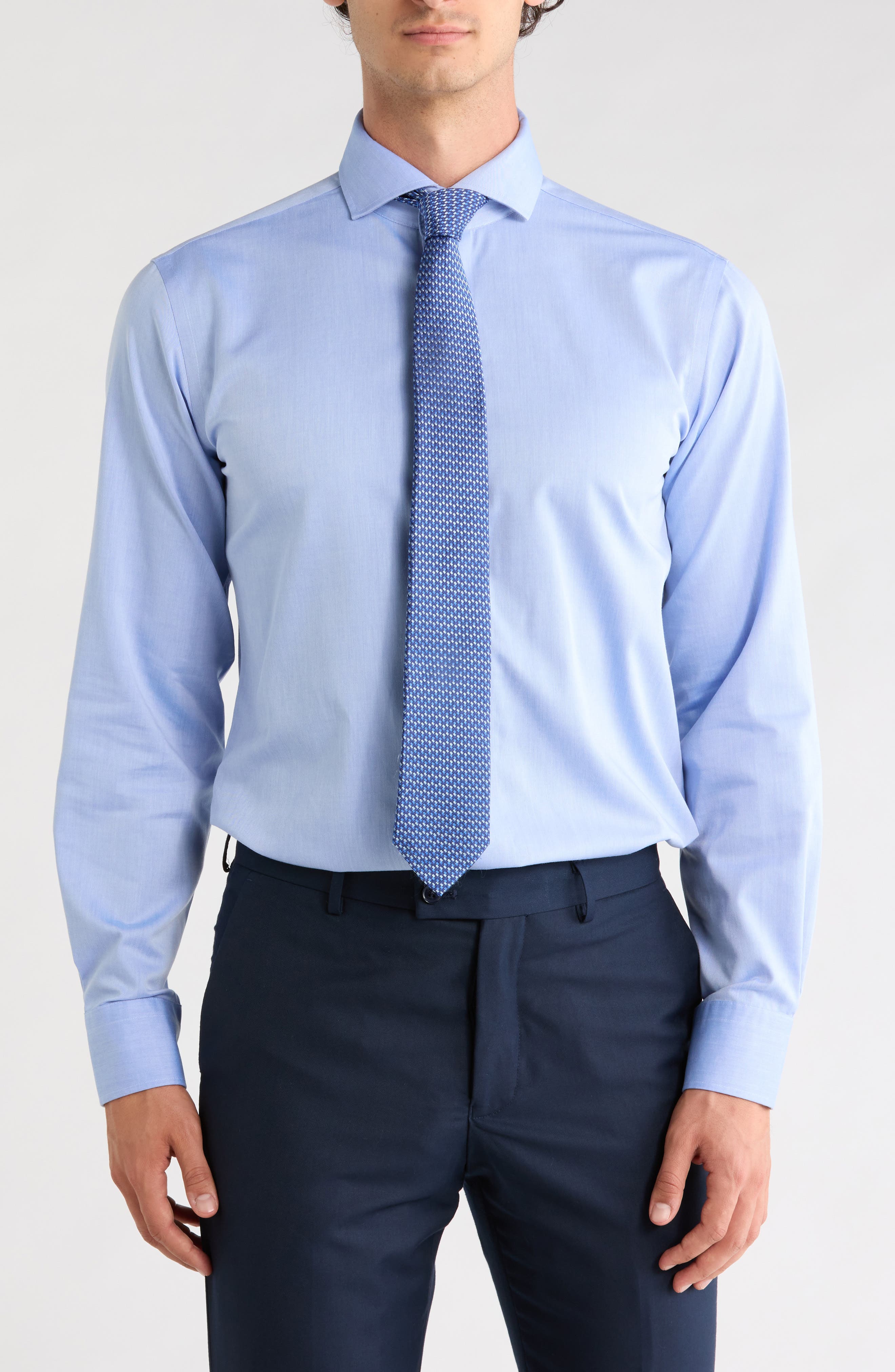 Trim Fit Solid Textured Dress Shirt