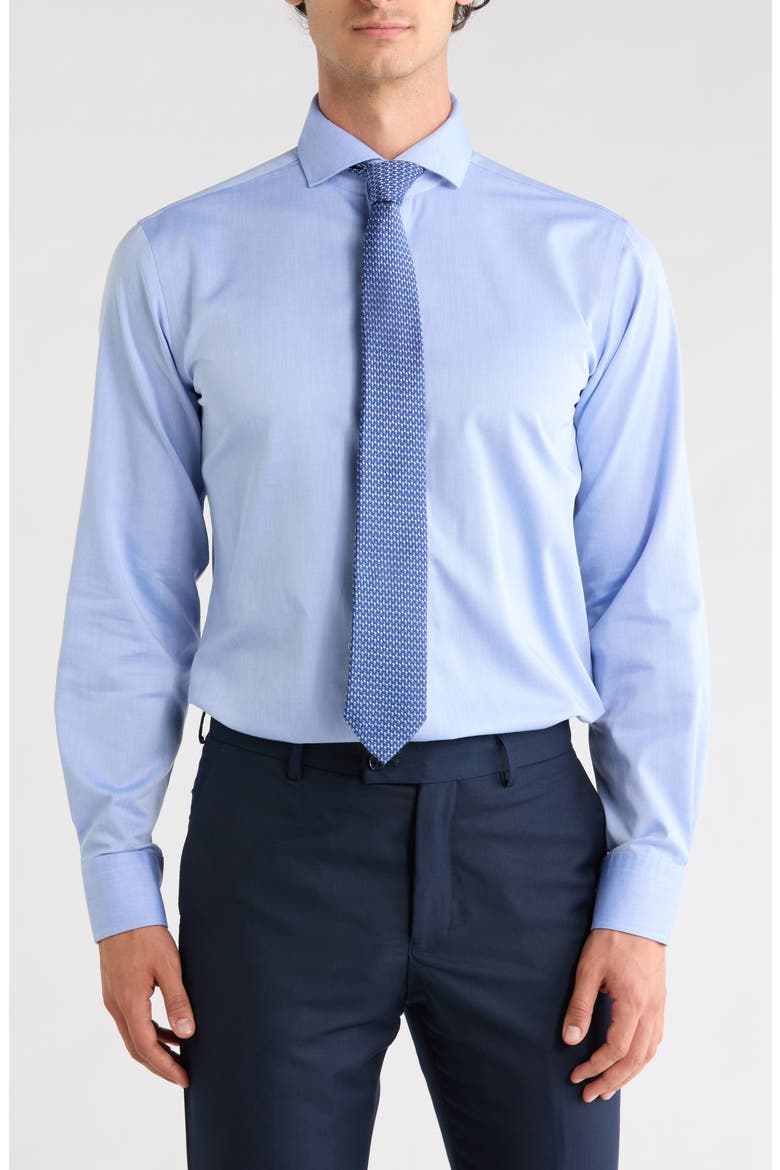 Trim Fit Solid Textured Dress Shirt, Main, color, LIGHT BLUE