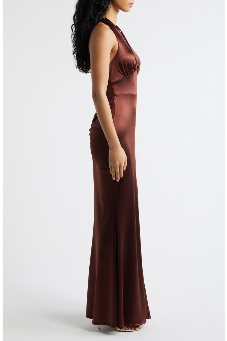 Royale Satin Halter Gown, Alternate, color, CHOCOLATE