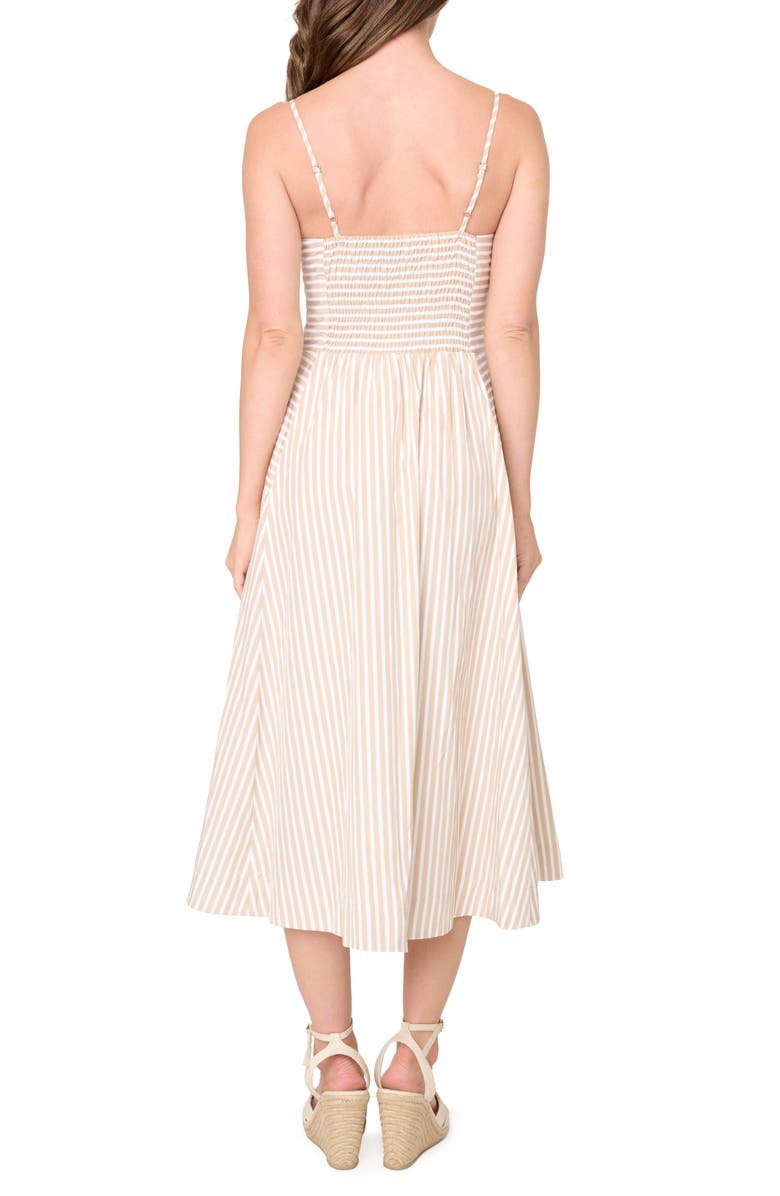 GIBSONLOOK Amanda Stripe Cotton Blend Poplin Sundress, Alternate, color, Khaki Stripe