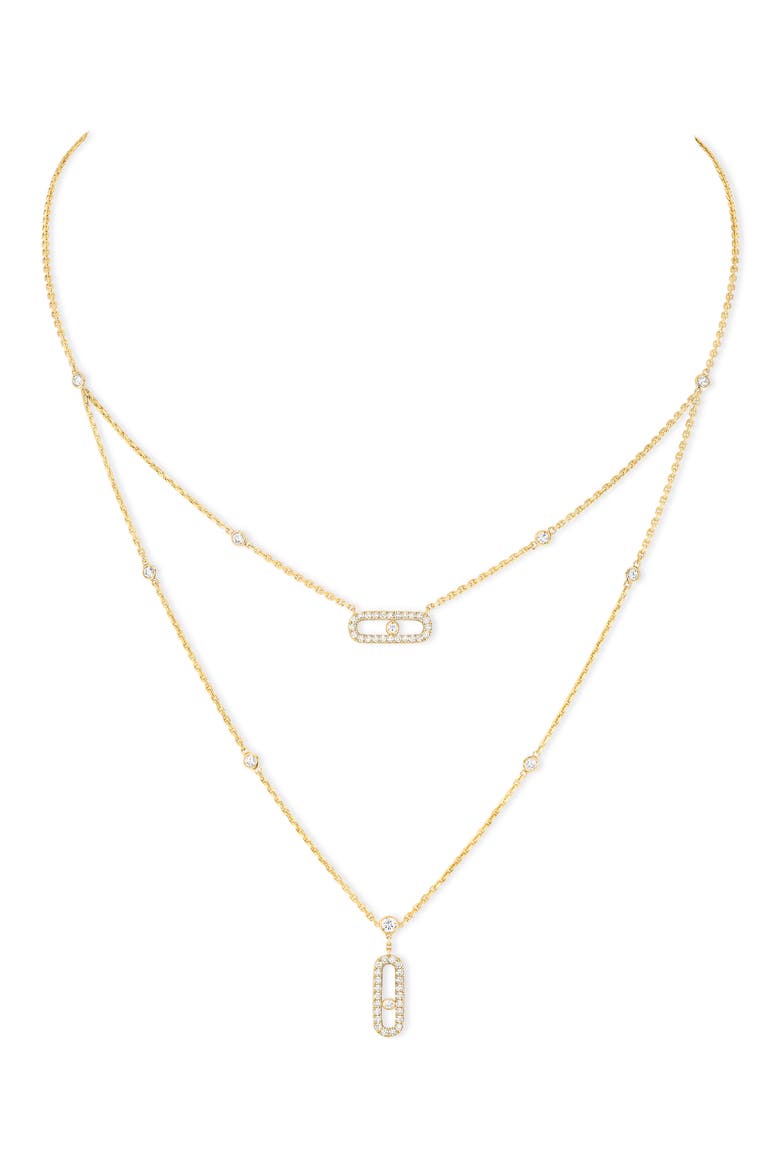 Move Uno Pavé Diamond Pendant Double Layer Necklace, Main, color, YELLOW GOLD