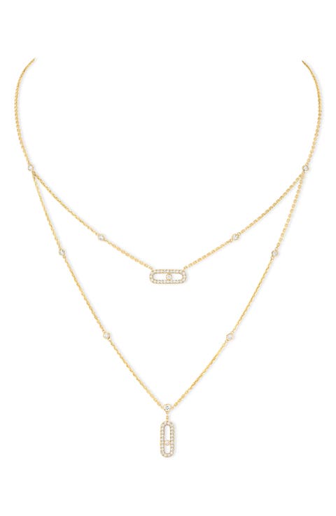 Move Uno Pavé Diamond Pendant Double Layer Necklace