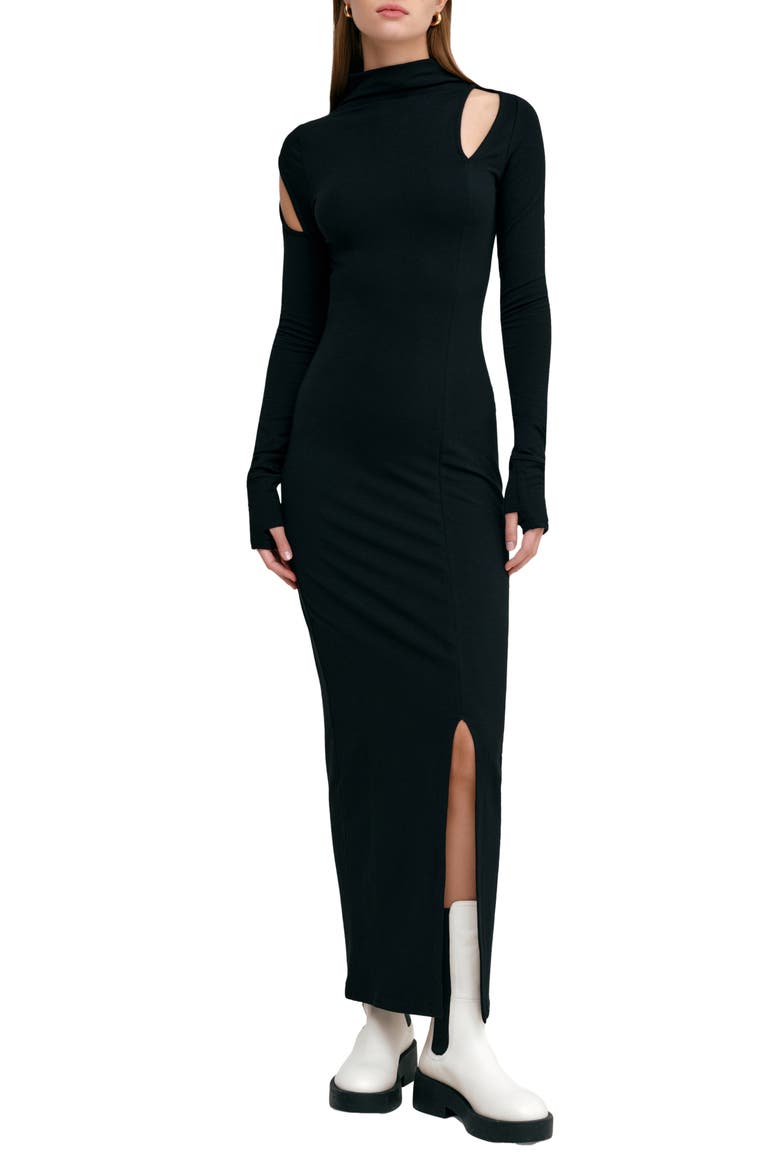 Park Mock Neck Long Sleeve Dress, Main, color, BLACK