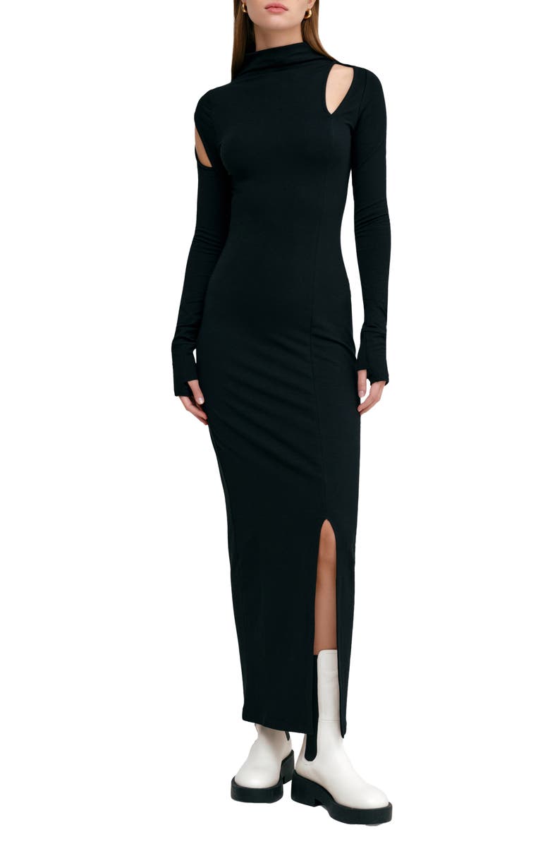 Marcella Park Mock Neck Long Sleeve Dress, Main, color, Black