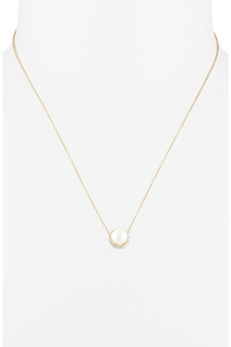 7.5-8mm Cultured Pearl Halo Pendant Necklace, Alternate, color, GOLD