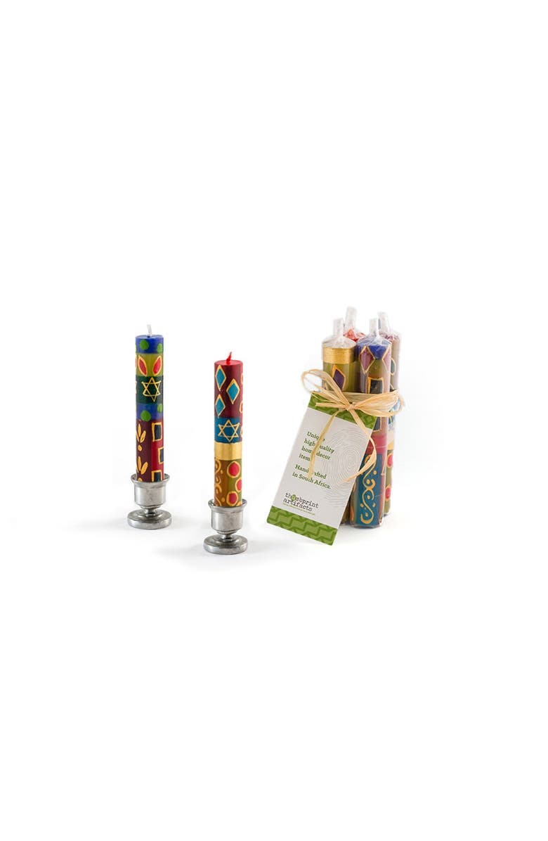 Thumbprint Artifacts Shabbat Judaica Painted Candles, Main, color, Judaica