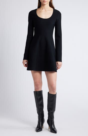 Shop & Other Stories Long Sleeve Fit & Flare Knit Minidress In Black Dark