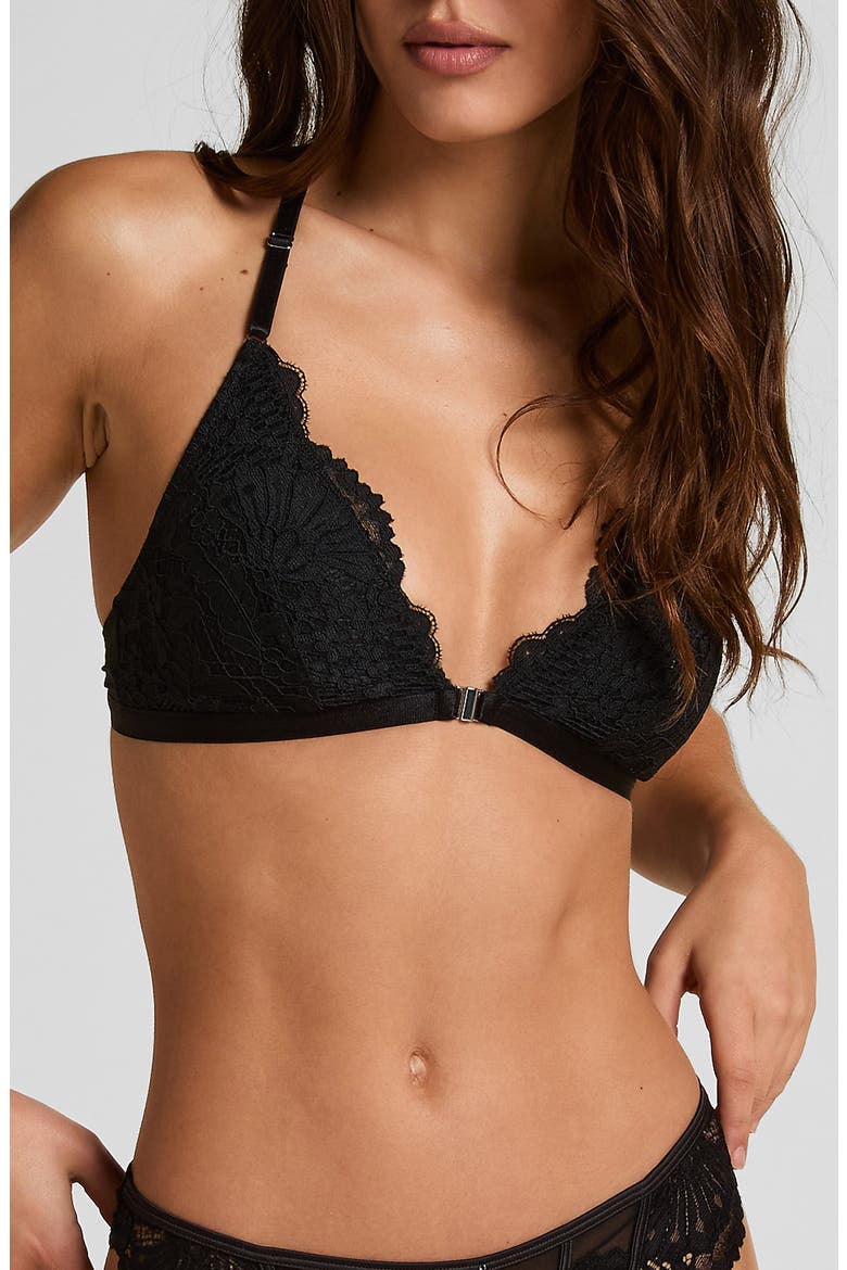 Whitney Front Clasp Triangle Bralette, Main, color, CAVIAR