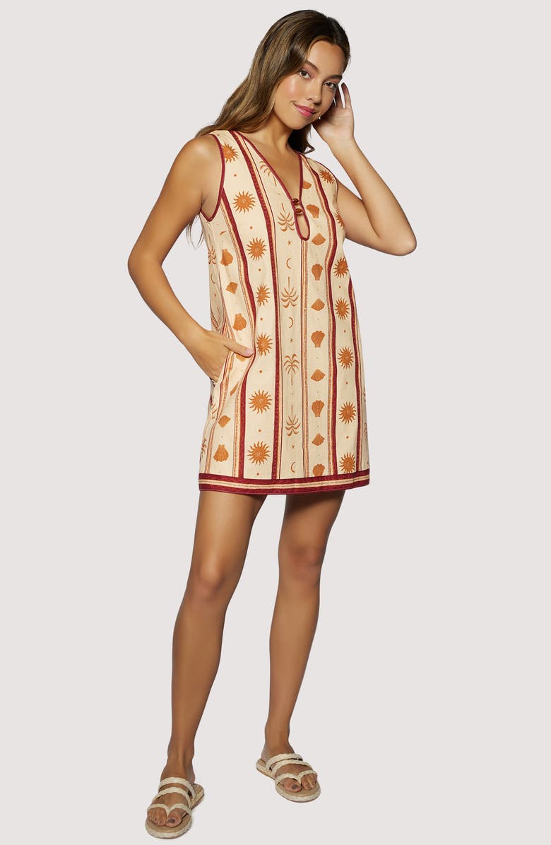 Lost + Wander Coral Faire Keyhole Minidress, Alternate, color, Cream Tan Stripe