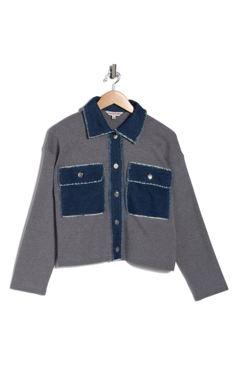 Nanette Lepore Mixed Media Denim Sweater, Alternate, color, Charcoal/ Denim