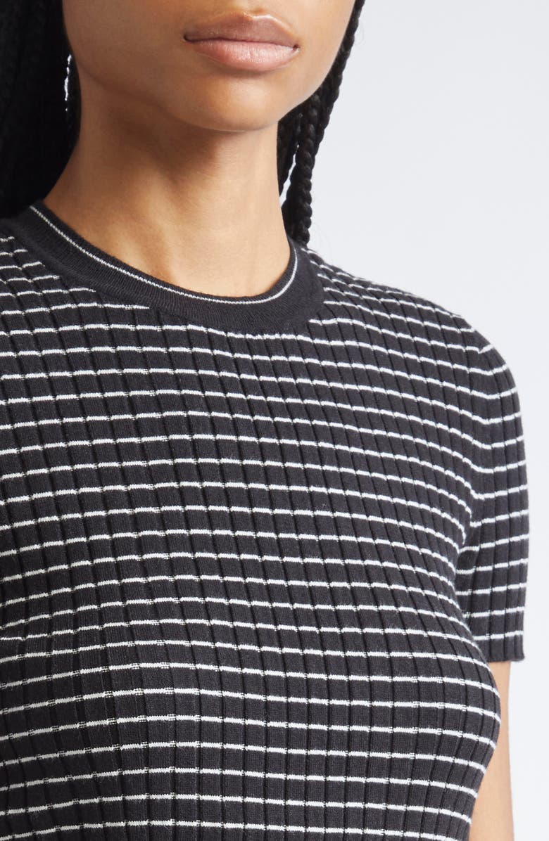 Emporio Armani Stripe Rib Crewneck Top, Alternate, color, Solid Black