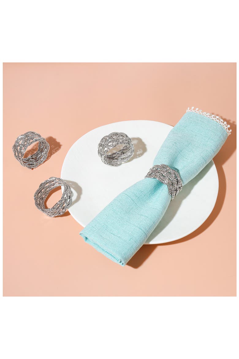 Platinum Weave Set of 4 Napkin Rings, Alternate, color, SILVER