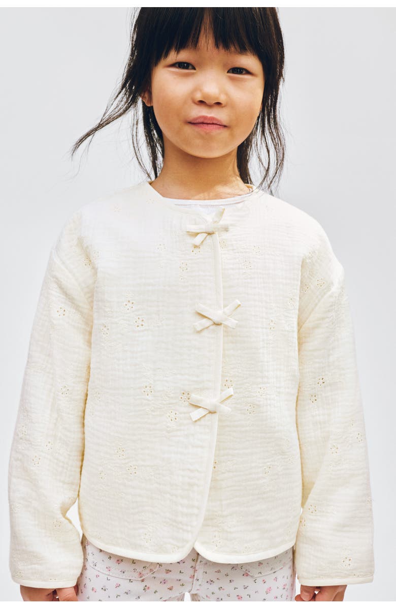 H&M Bow-detail Muslin Jacket, Alternate, color, Cream