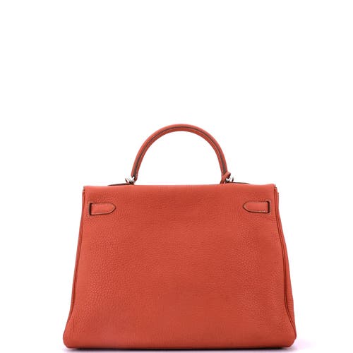 Pre-owned Hermes  Hermes Kelly Amazone Handbag Orange Clemence With Palladium Hardware 35 In Red