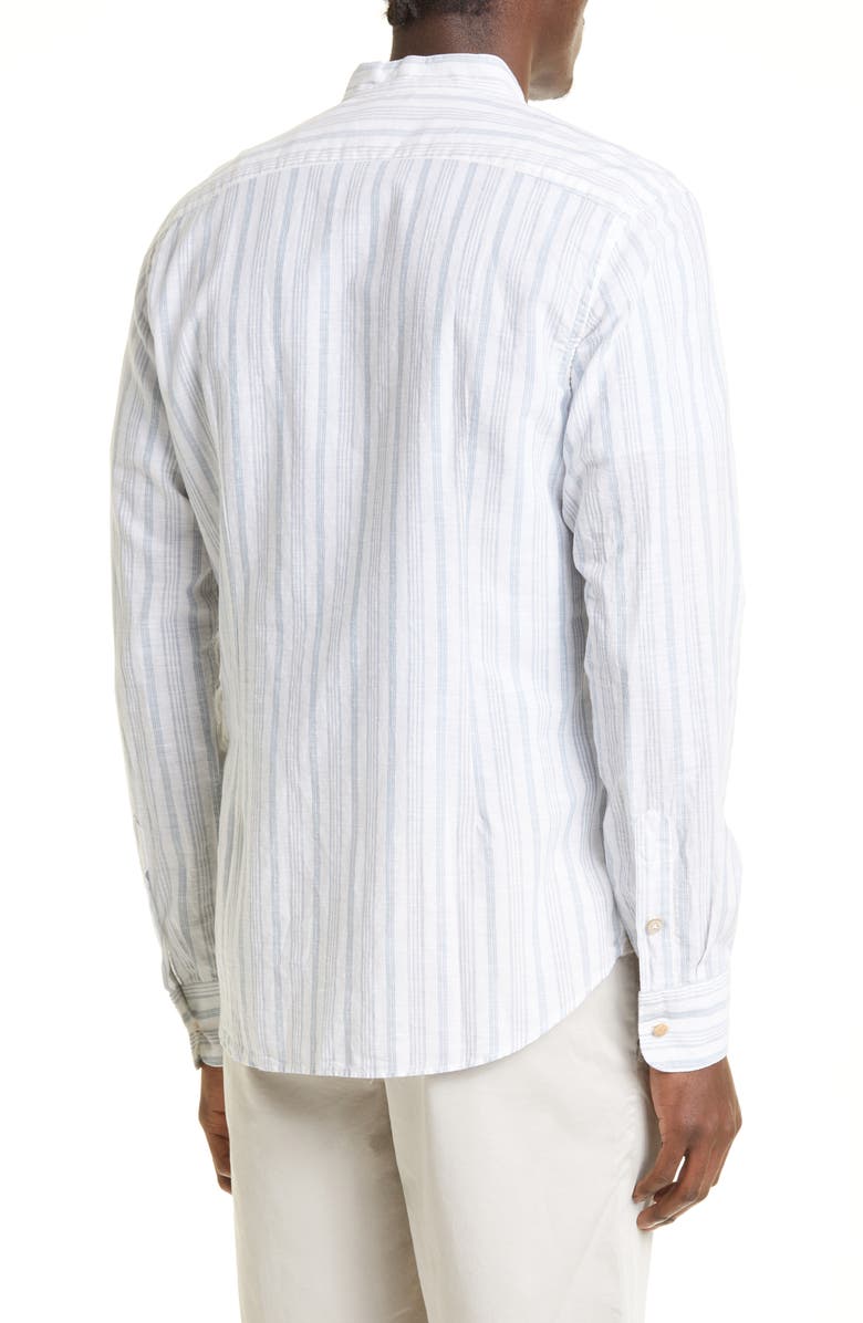 Eleventy Stripe Mandarin Collar Cotton & Linen Shirt, Alternate, color, 