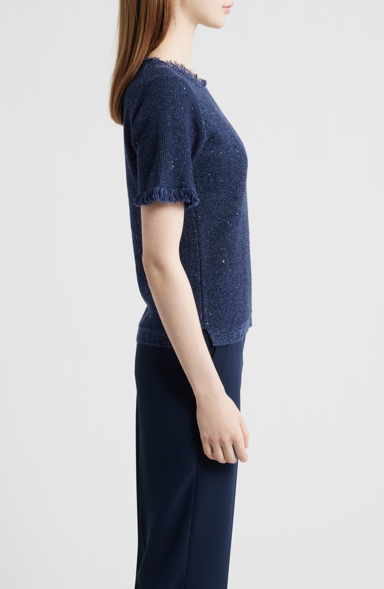 KOBI HALPERIN Kate Fringe Short Sleeve Sweater, Alternate, color, Navy