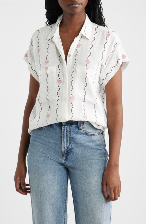 Cito Seashell Print Linen Blend Button-Up Shirt
