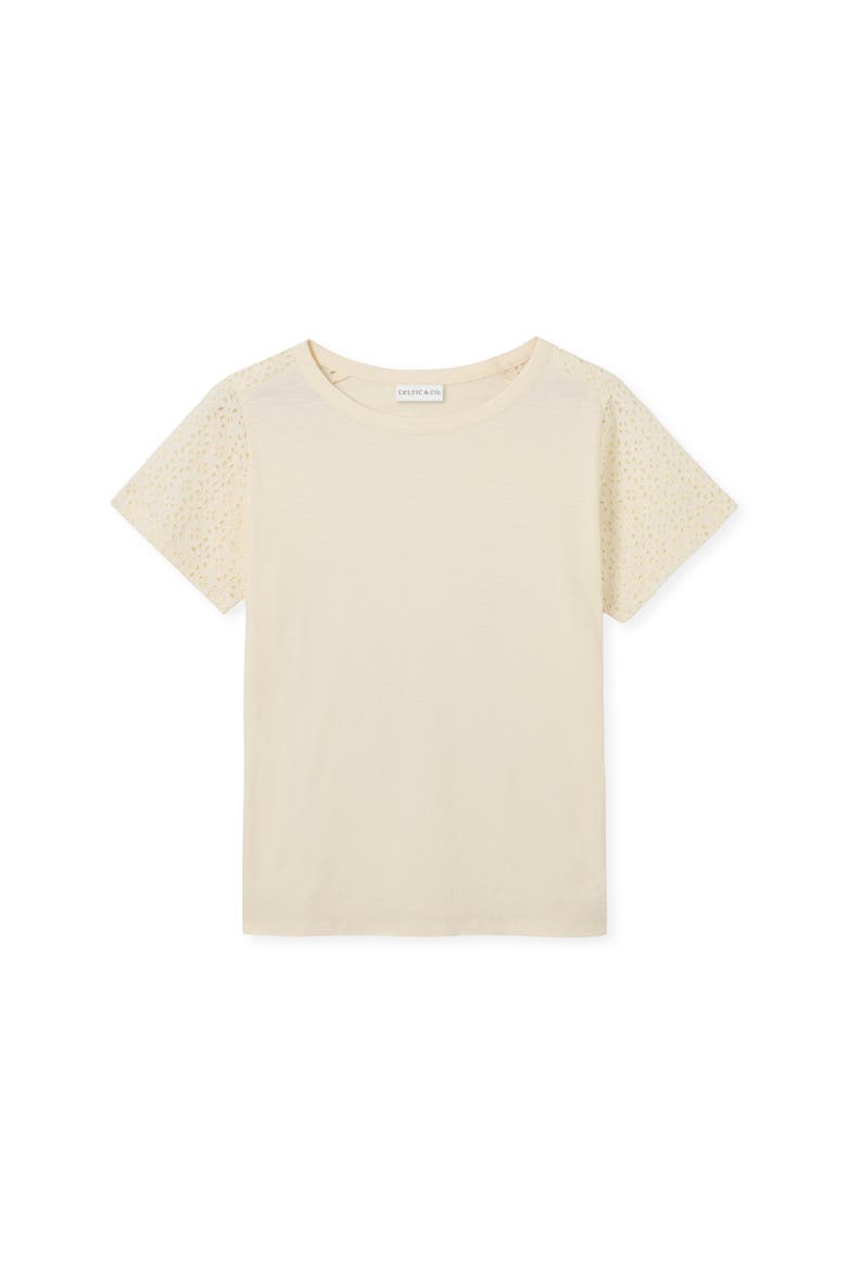 Eyelet Sleeve Soft-Drape Jersey T-Shirt, Alternate, color, Chalk