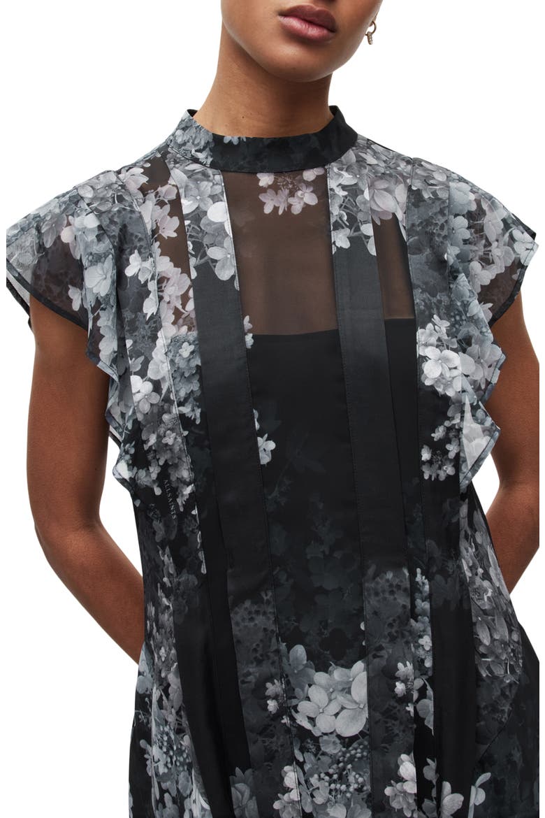 Freya Venetia Floral Midi Dress, Alternate, color, BLACK