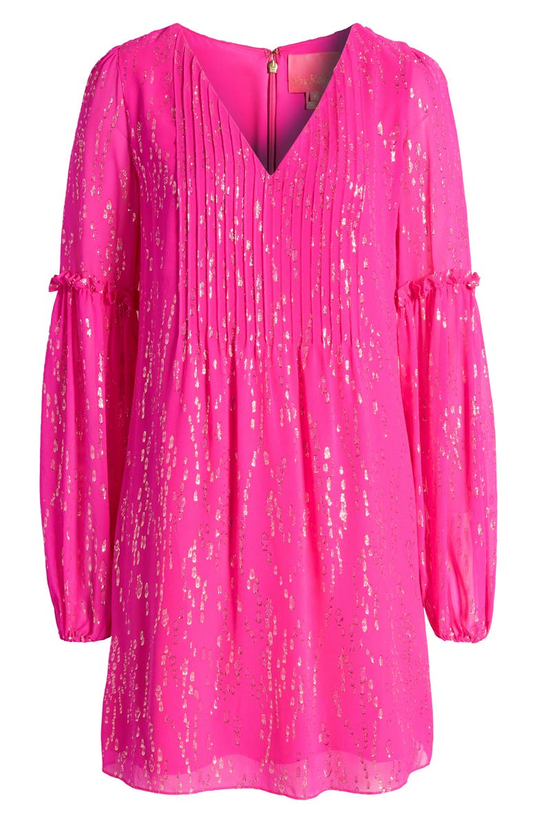 Lilly Pulitzer<sup>®</sup> Cleme Metallic Fil Coupé Long Sleeve Silk Chiffon Shift Dress, Alternate, color, 