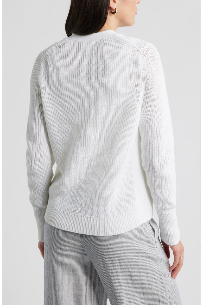 Shaker Stitch V-Neck Pima Cotton Cardigan, Alternate, color, WHITE