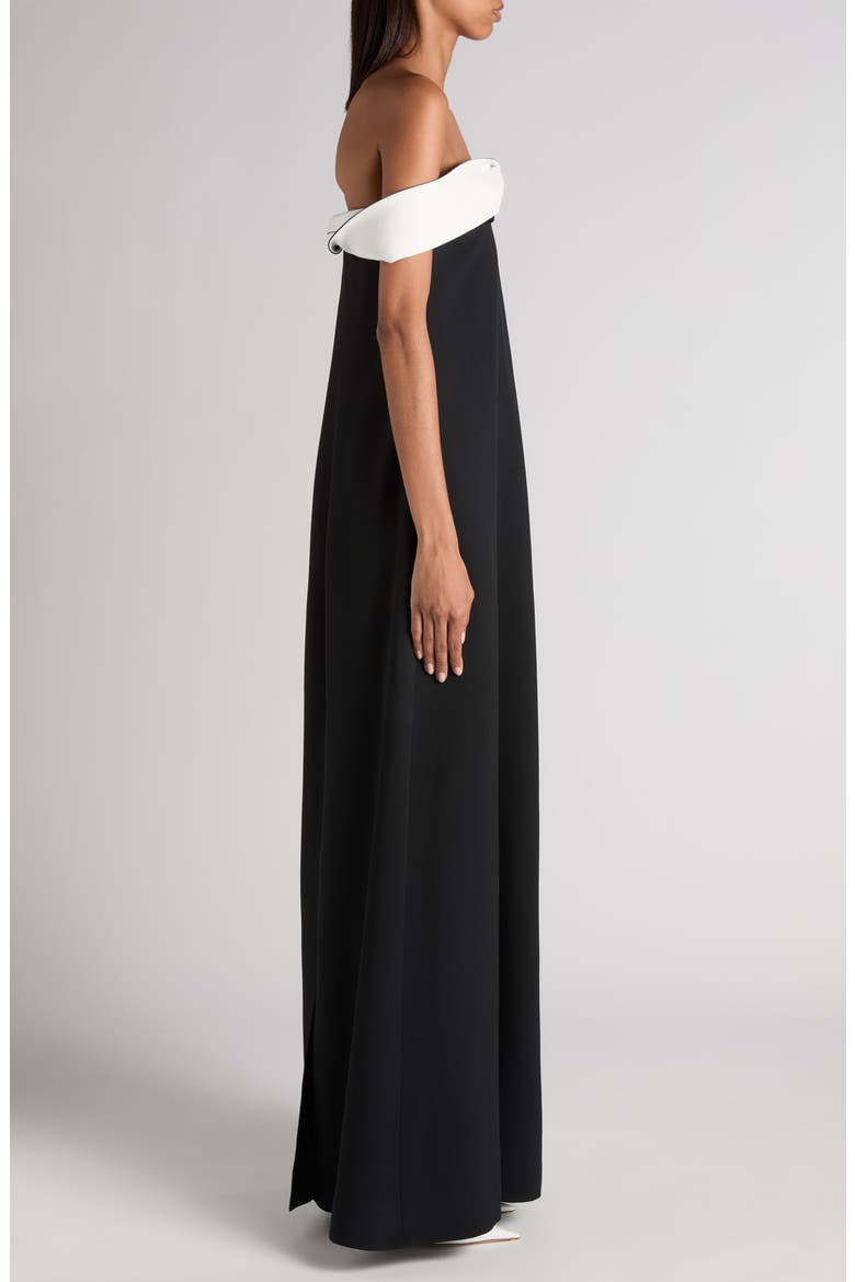 Contrast Draped Neck Crepe Gown, Alternate, color, BLACK/ OFF WHITE