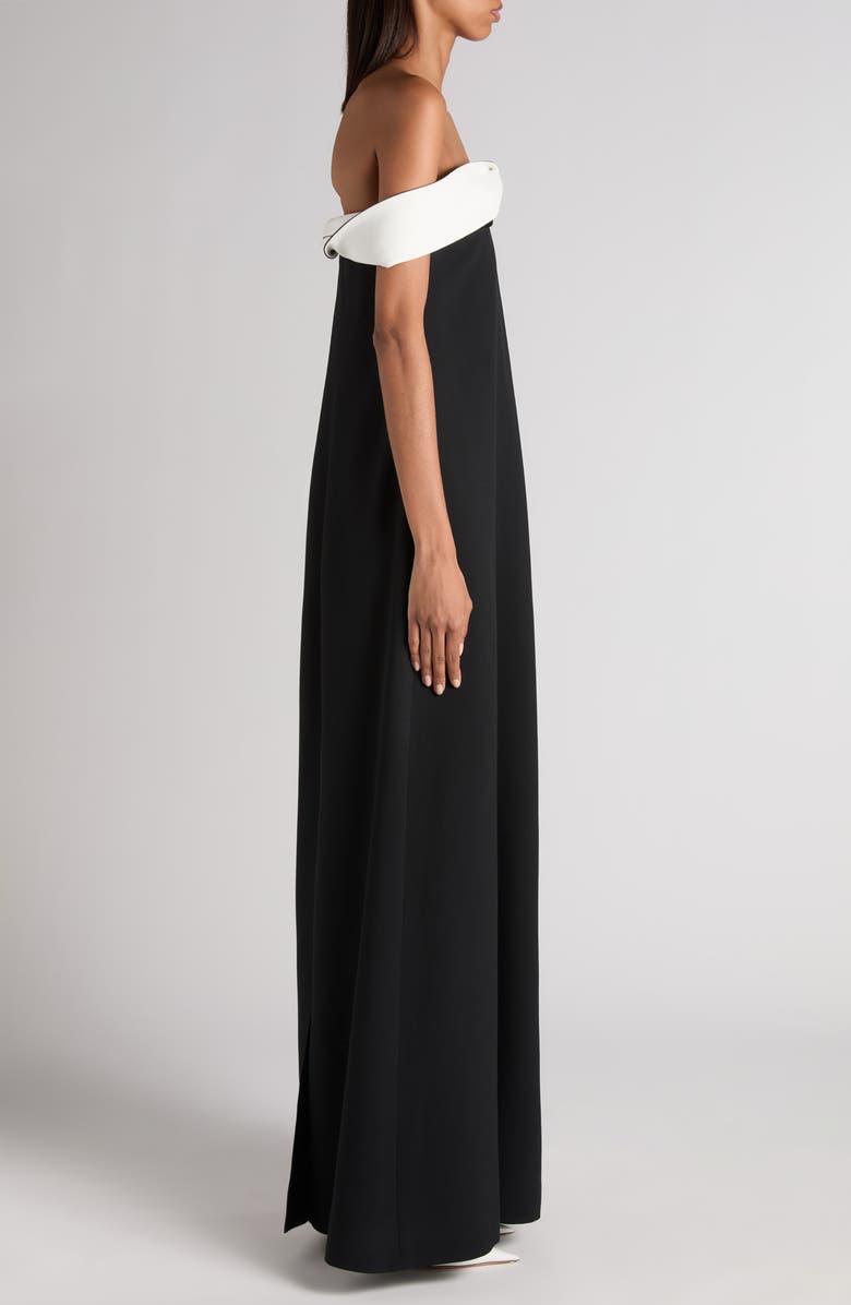 TOM FORD Contrast Draped Neck Crepe Gown, Alternate, color, Black/ Off White